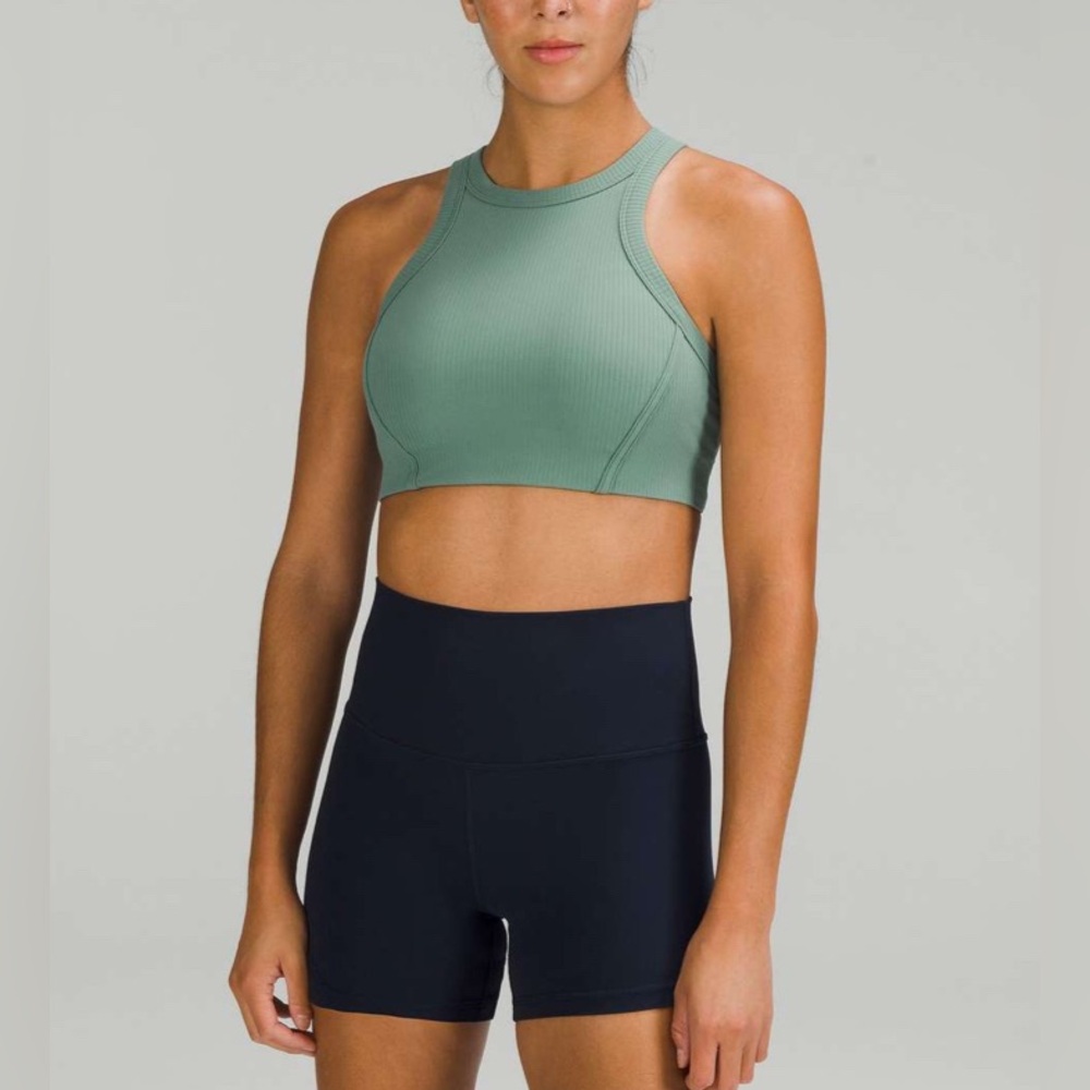 Lululemon Ribbed Nulu‎ High-Neck Yoga Bra Tidewater Teal 4 Excellent Condition